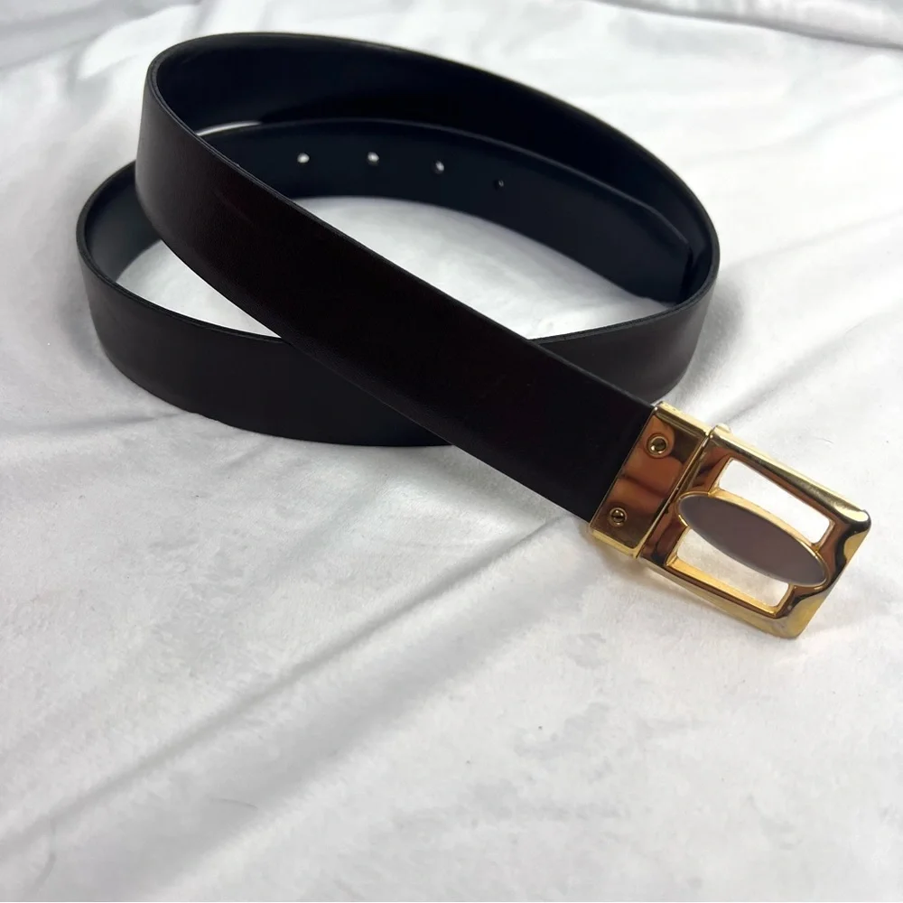 Luxe Italian Leather Belt with Gold-Sliver Tone Hardware | Made in Italy Sz 34